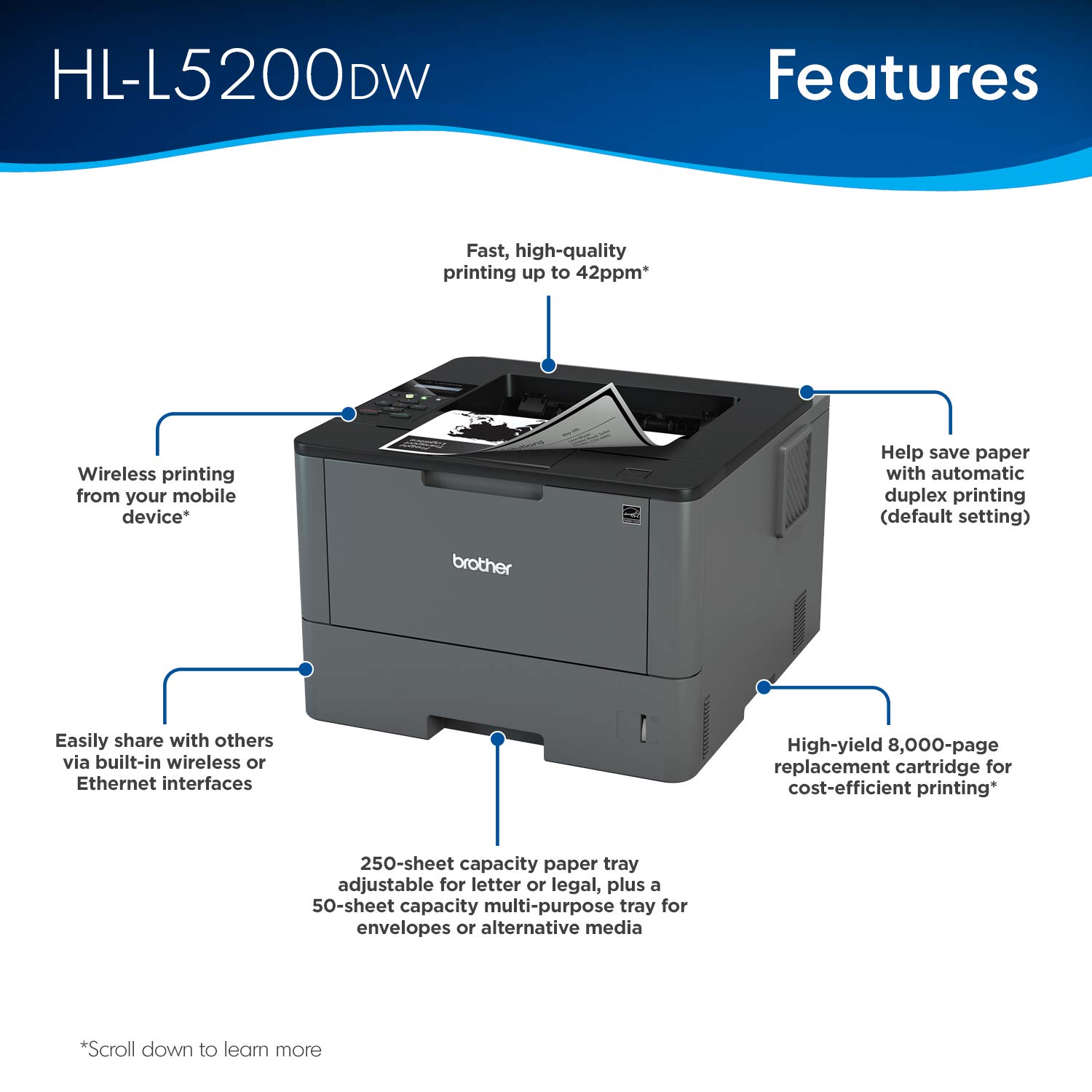 Brother HL-L5200DW Wireless Monochrome Single-Function Laser
